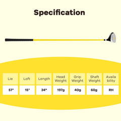 34 Inch 165CC Junior #3 Fairway Wood Golf Club with Fiberglass Shaft for Kids Ages 8-10-Yellow