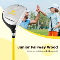 34 Inch 165CC Junior #3 Fairway Wood Golf Club with Fiberglass Shaft for Kids Ages 8-10-Yellow