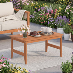 35.5 inches Solid Wood Outdoor Coffee Table with Rectangular Slatted Top and Teak Finish