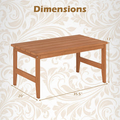 35.5 inches Solid Wood Outdoor Coffee Table with Rectangular Slatted Top and Teak Finish