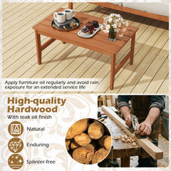 35.5 inches Solid Wood Outdoor Coffee Table with Rectangular Slatted Top and Teak Finish