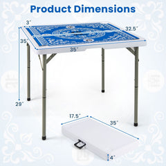 35 Inch 4 Player Game Card Folding Mahjong Table with Cup Holders-Light Blue