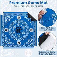 35 Inch 4 Player Game Card Folding Mahjong Table with Cup Holders-Light Blue