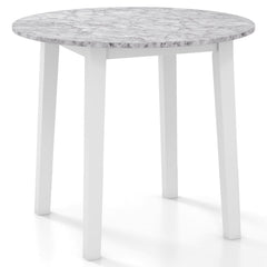 35 Inch Round Dining Table with Rubber Wood Legs and Marble-textured Veneer Tabletop-White