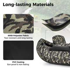 350 LBS Inflatable Fishing Float Tube with Adjustable Backrest and Backpack Straps-Camouflage