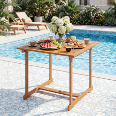 35.5 inches Acacia Wood Outdoor Dining Table with Umbrella Hole and Reinforced Crossbar for 4