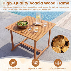35.5 inches Acacia Wood Outdoor Dining Table with Umbrella Hole and Reinforced Crossbar for 4