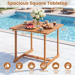 35.5 inches Acacia Wood Outdoor Dining Table with Umbrella Hole and Reinforced Crossbar for 4