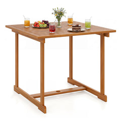 35.5 inches Acacia Wood Outdoor Dining Table with Umbrella Hole and Reinforced Crossbar for 4