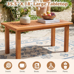 35.5 Inch Outdoor Modern Rectangular Coffee Table with Slatted Top for Backyard