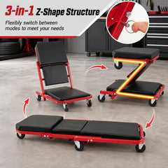 36 inches 3-in-1 Folding Mechanic Creeper Under Car Roller Creeper-Red