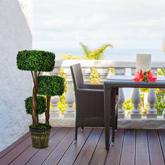 36 Inch Artificial Boxwood Topiary Tree, Three Square Clipped Forms in One Pot