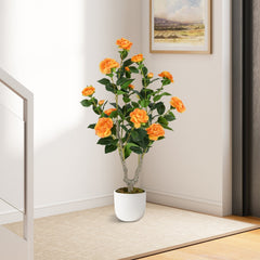 36 Inch Artificial Camellia Tree with Blooming Flower 1 Pack-Orange