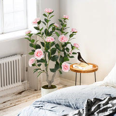 36 Inch Artificial Camellia Tree with Blooming Flower 2 Pack-Pink