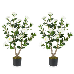 36 Inch Artificial Camellia Tree with Blooming Flower 2 Pack-White