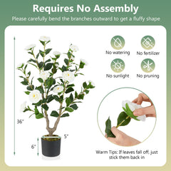 36 Inch Artificial Camellia Tree with Blooming Flower 2 Pack-White