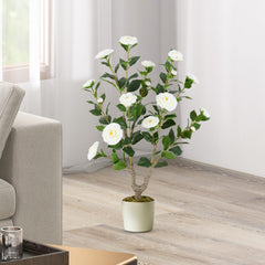 36 Inch Artificial Camellia Tree with Blooming Flower 2 Pack-White
