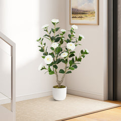 36 Inch Artificial Camellia Tree with Blooming Flower 2 Pack-White