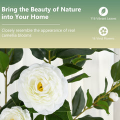 36 Inch Artificial Camellia Tree with Blooming Flower 2 Pack-White