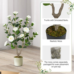 36 Inch Artificial Camellia Tree with Blooming Flower 2 Pack-White