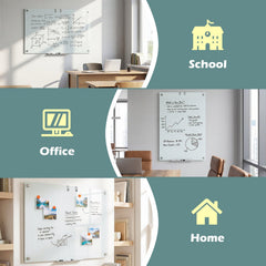 36 x 24 Inches Glass Whiteboard with Eraser and Removable Tray