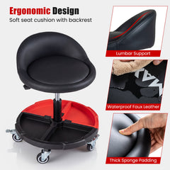 360° Rolling Mechanic Stool with 1 Tool Storage Tray-Red