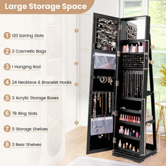 360° Rotatable 2-in-1 Lockable Jewelry Cabinet with Full-Length Mirror-Black