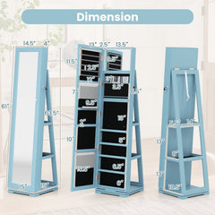 360° Rotatable 2-in-1 Lockable Jewelry Cabinet with Full-Length Mirror-Blue