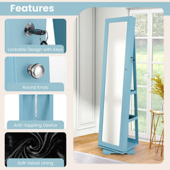360° Rotatable 2-in-1 Lockable Jewelry Cabinet with Full-Length Mirror-Blue