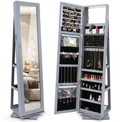 360° Rotatable 2-in-1 Lockable Jewelry Cabinet with Full-Length Mirror-Gray
