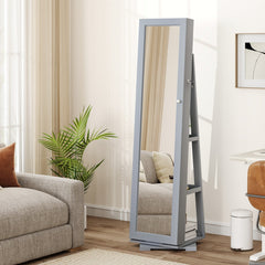 360° Rotatable 2-in-1 Lockable Jewelry Cabinet with Full-Length Mirror-Gray