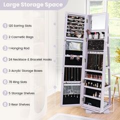 360° Rotatable 2-in-1 Lockable Jewelry Cabinet with Full-Length Mirror-Purple