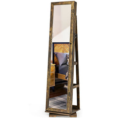 360° Rotatable Armoire 2-in-1 Lockable Mirrored Jewelry Cabinet-Rustic Brown