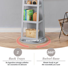 360° Rotating Mirrored Jewelry Cabinet Armoire 3 Color LED Modes Lockable-Gray