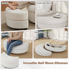 360° Swivel Accent Chair with Half Moon Storage Ottoman-White
