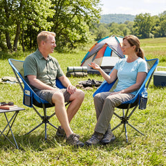360° Swivel Camping Chair with Cup Holder and Side Pocket for Beach Support 300 LBS-Blue