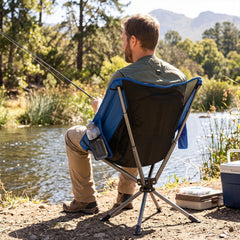 360° Swivel Camping Chair with Cup Holder and Side Pocket for Beach Support 300 LBS-Blue