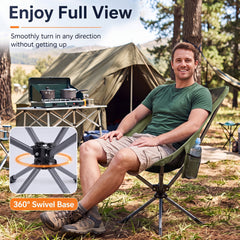 360° Swivel Camping Chair with Cup Holder and Side Pocket for Beach Support 300 LBS-Green