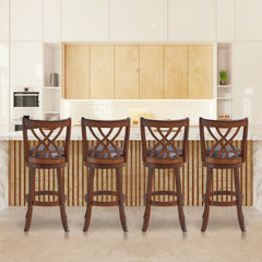 Set of 2 Swivel Bar Stools with Hollow Scroll Back and PU Leather Seat, 30 Inch Seat Height