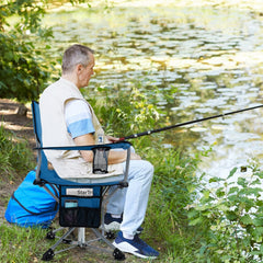 360° Swivel Hunting Chair Portable Foldable Hunting Chair with Mesh Cup Holder and Storage Pockets-Blue