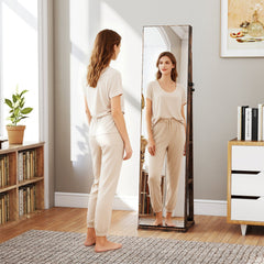 360° Swivel Jewelry Cabinet with Full Length Mirror-Rustic Brown