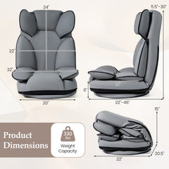 360 Degree Swivel Floor Gaming Chair with 6-Position Adjustable Backrest and Sponge Filling-Gray