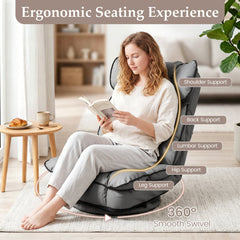 360 Degree Swivel Floor Gaming Chair with 6-Position Adjustable Backrest and Sponge Filling-Gray