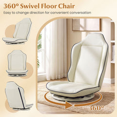 360° Swivel Floor Gaming Chair with 5-Level Adjustable Backrest-Beige
