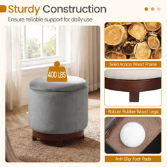 360° Swivel Velvet Foot Rest with Hidden Storage for Living Room-Gray