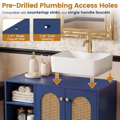 36 Inch Under Sink Cabinet Boho Sink Base Cabinet for Vessel Sinks and Single-Handle Faucets-Navy