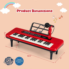 37 Keys Kids Piano Keyboard Portable Musical Toy with Microphone and Music Stand-Red