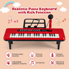 37 Keys Kids Piano Keyboard Portable Musical Toy with Microphone and Music Stand-Red