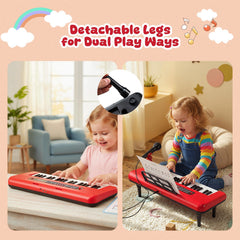 37 Keys Kids Piano Keyboard Portable Musical Toy with Microphone and Music Stand-Red
