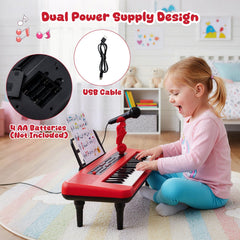 37 Keys Kids Piano Keyboard Portable Musical Toy with Microphone and Music Stand-Red